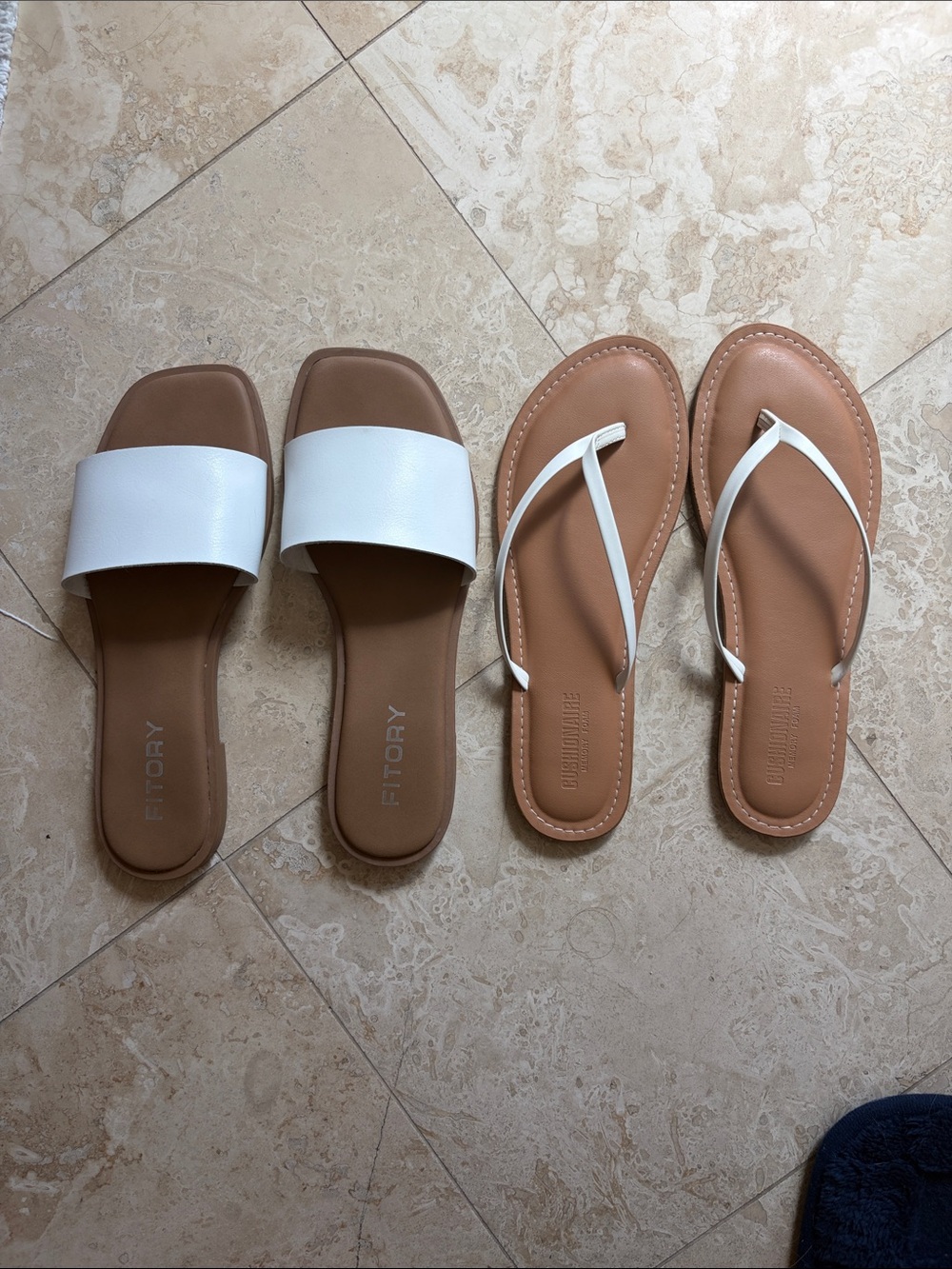 Two Pairs Women’s White Sandals - Tan Footbed size 9